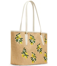 Betsey Johnson Main Squeeze Lemon Embroidered Straw Tote