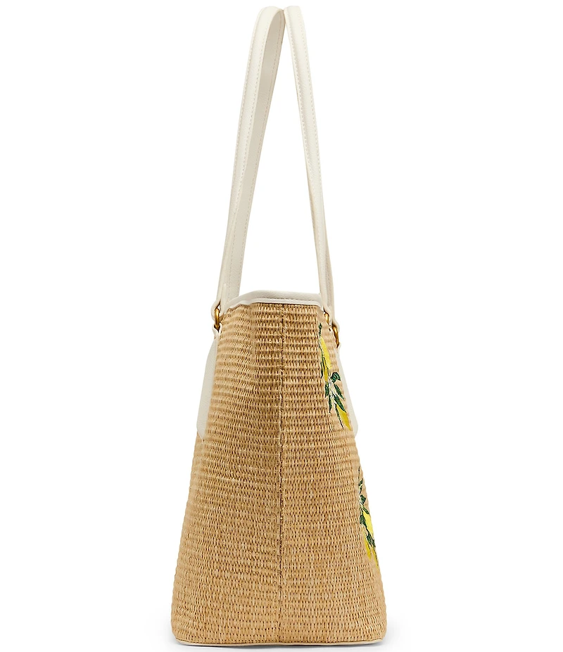 Betsey Johnson Main Squeeze Lemon Embroidered Straw Tote