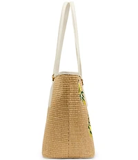 Betsey Johnson Main Squeeze Lemon Embroidered Straw Tote