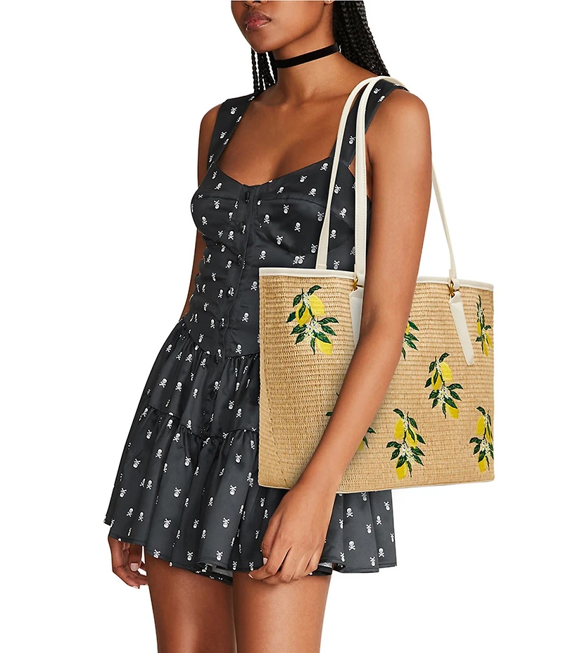 Betsey Johnson Main Squeeze Lemon Embroidered Straw Tote