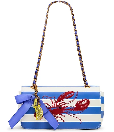 Betsey Johnson Main(E) Attraction Lobster Embroidered Flap Stripe Shoulder Bag