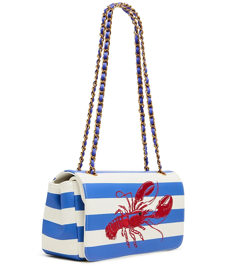 Betsey Johnson Main(E) Attraction Lobster Embroidered Flap Stripe Shoulder Bag