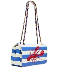 Betsey Johnson Main(E) Attraction Lobster Embroidered Flap Stripe Shoulder Bag