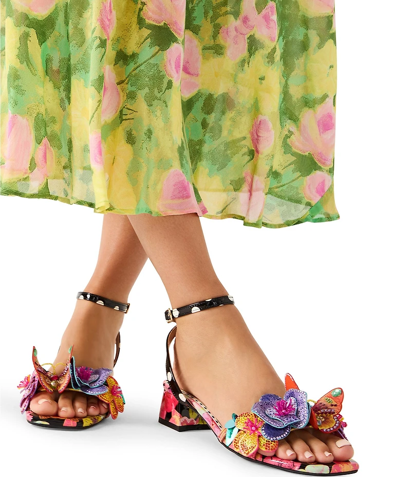Betsey Johnson Maranda Beaded Floral and Butterfly Ornament Ankle Wrap Dress Sandals