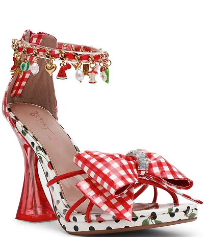 Betsey Johnson Margret Gingham Charm Embellished Dress Sandals