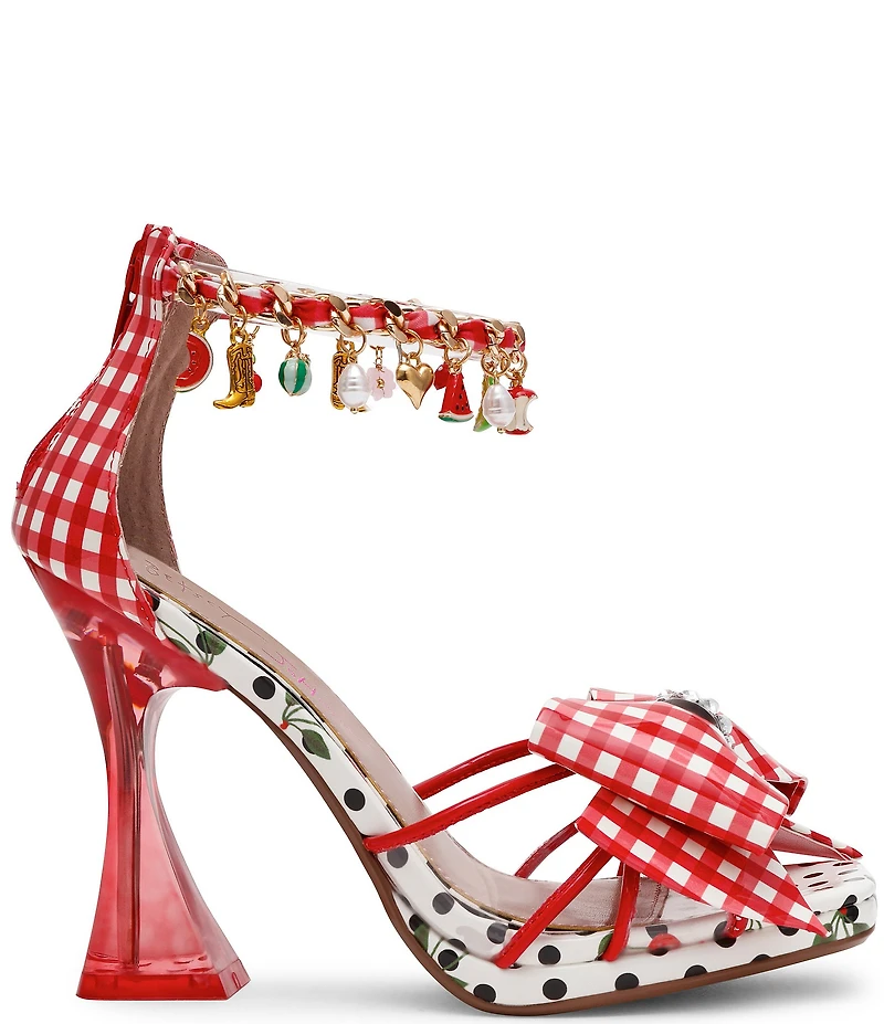Betsey Johnson Margret Gingham Charm Embellished Dress Sandals