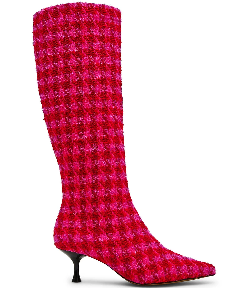 Betsey Johnson Maxxine Houndstooth Kitten Heel Tall Boots