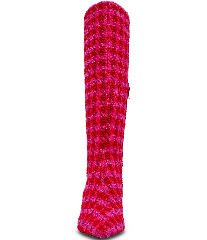 Betsey Johnson Maxxine Houndstooth Kitten Heel Tall Boots