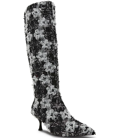 Betsey Johnson Maxxine Plaid Kitten Heel Tall Boots