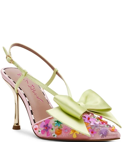 Betsey Johnson Melisa Flower Applique Oversized Bow Slingback Pumps