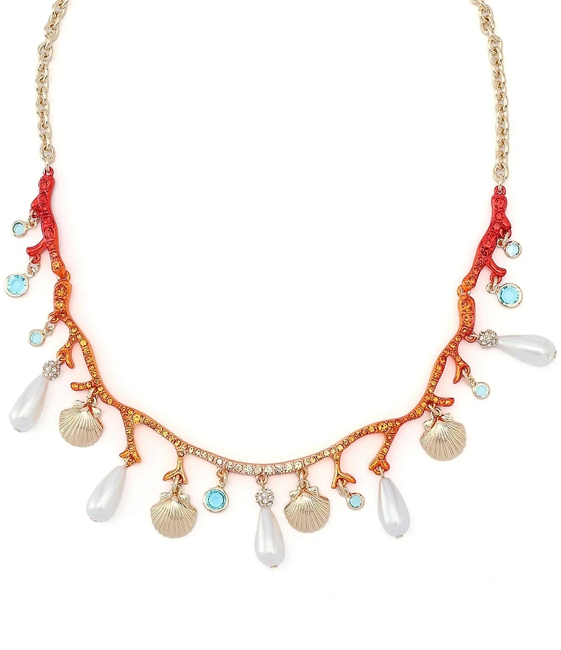 Betsey Johnson Mermaid Jewels Seashell Pearl Coral Bib Collar Necklace