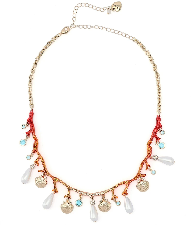 Betsey Johnson Mermaid Jewels Seashell Pearl Coral Bib Collar Necklace