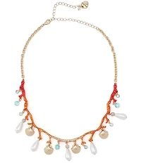 Betsey Johnson Mermaid Jewels Seashell Pearl Coral Bib Collar Necklace
