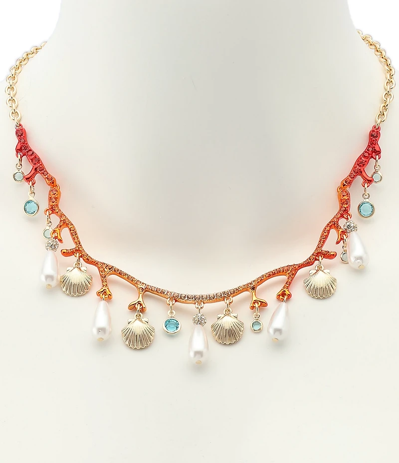 Betsey Johnson Mermaid Jewels Seashell Pearl Coral Bib Collar Necklace