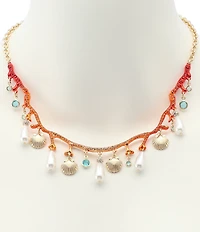 Betsey Johnson Mermaid Jewels Seashell Pearl Coral Bib Collar Necklace