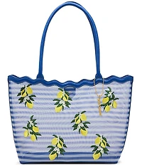 Betsey Johnson Meshin Around Lemon Striped Mesh Scalloped Tote Bag