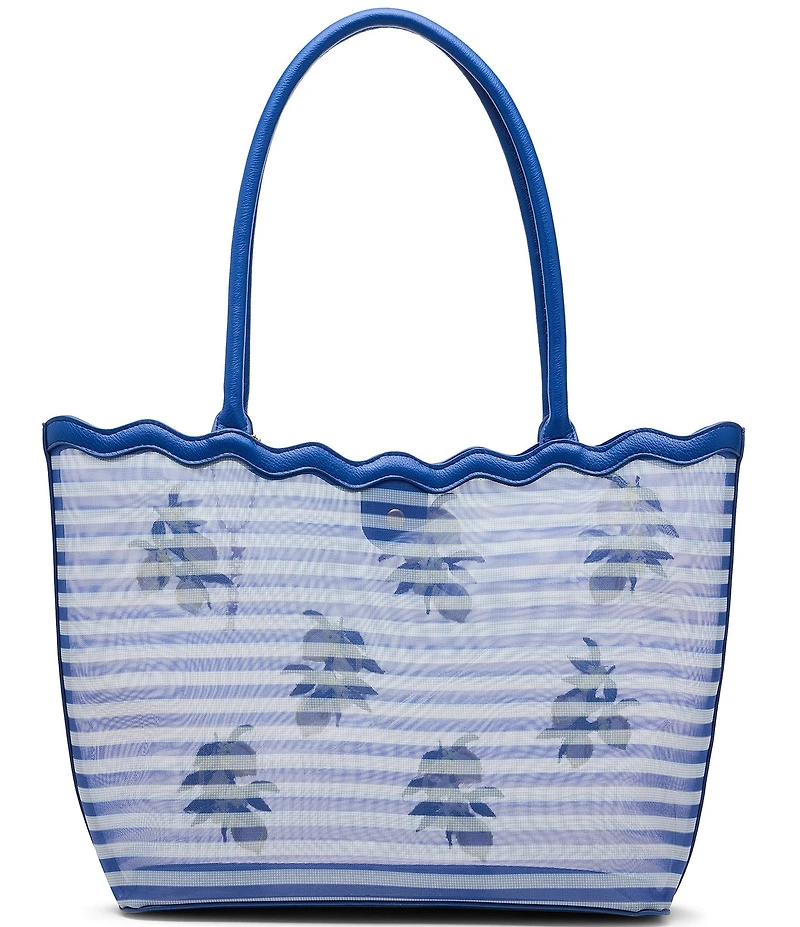 Betsey Johnson Meshin Around Lemon Striped Mesh Scalloped Tote Bag