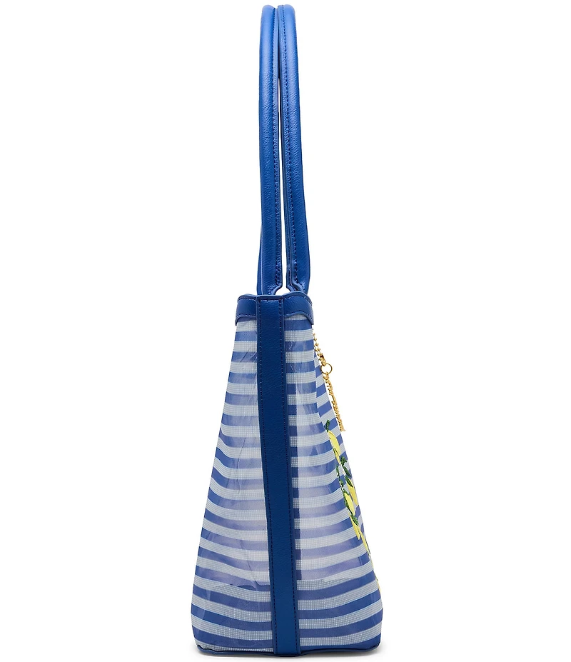 Betsey Johnson Meshin Around Lemon Striped Mesh Scalloped Tote Bag