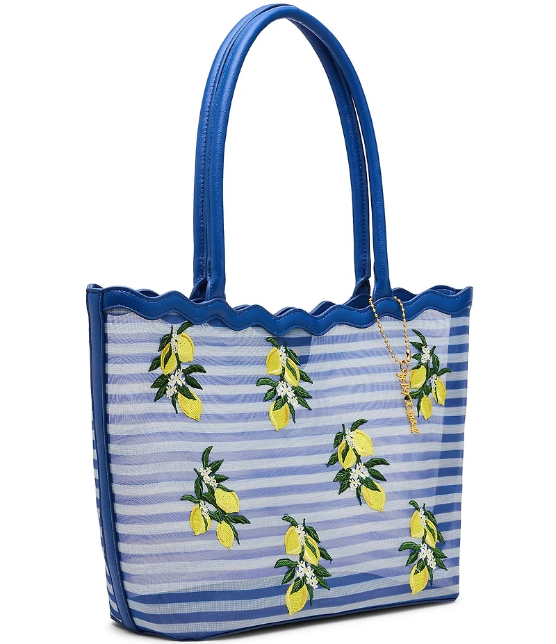 Betsey Johnson Meshin Around Lemon Striped Mesh Scalloped Tote Bag