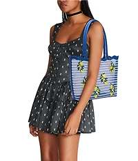 Betsey Johnson Meshin Around Lemon Striped Mesh Scalloped Tote Bag