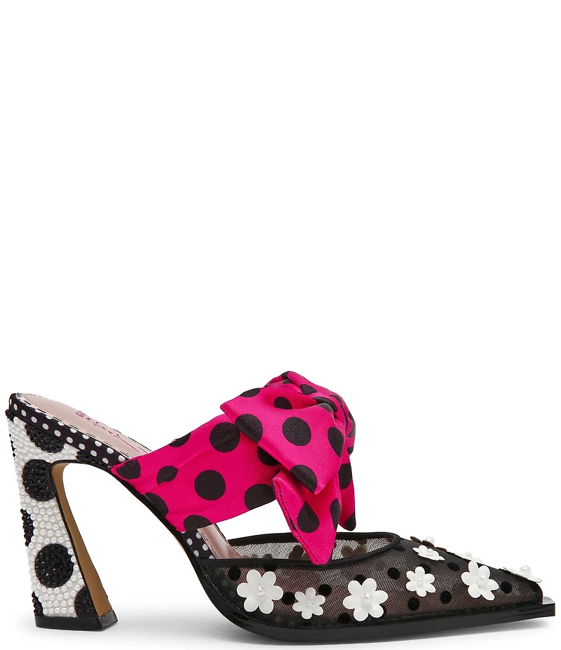 Betsey Johnson Naomi Flower Applique Oversized Bow Mule Heels