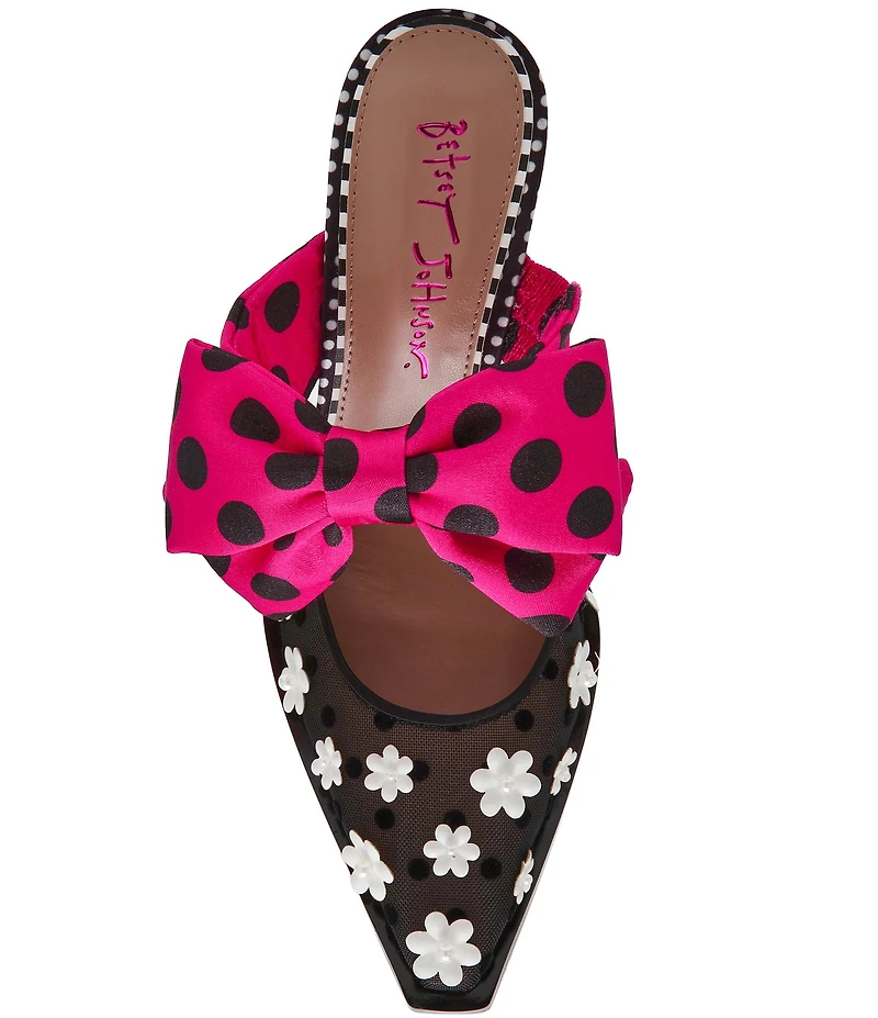 Betsey Johnson Naomi Flower Applique Oversized Bow Mule Heels