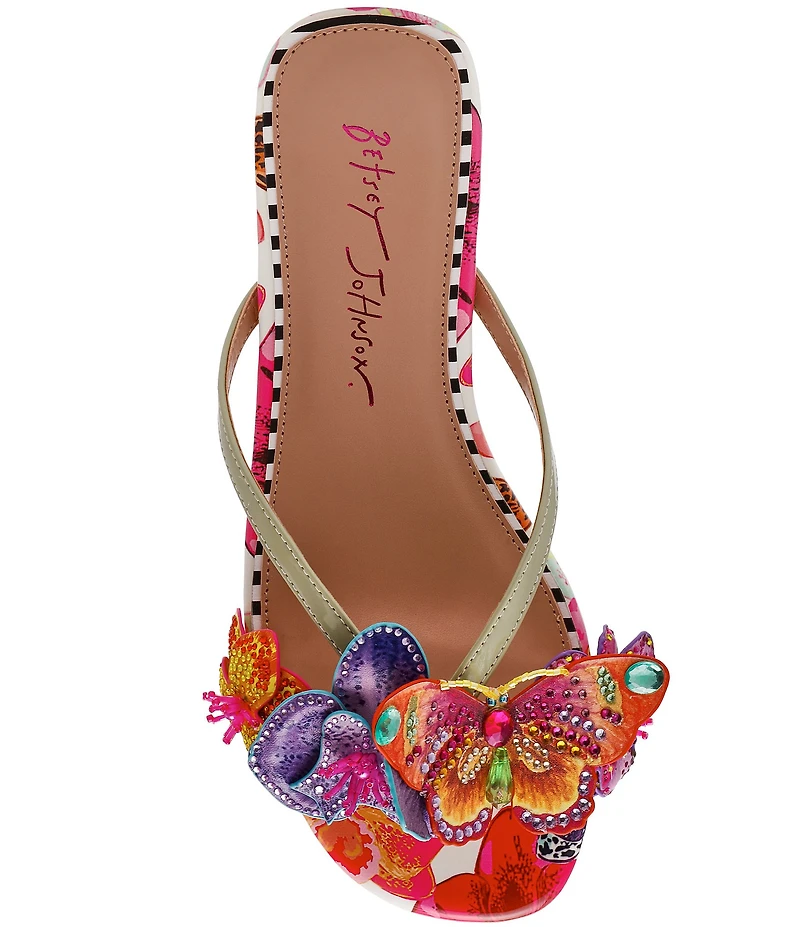Betsey Johnson Nicolle Butterfly and Flower Embellished Flat Sandals