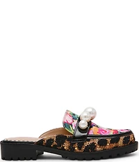 Betsey Johnson Norah Leopard Houndstooth Pearl Loafer Mules