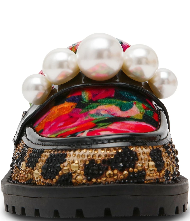 Betsey Johnson Norah Leopard Houndstooth Pearl Loafer Mules