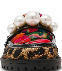 Betsey Johnson Norah Leopard Houndstooth Pearl Loafer Mules