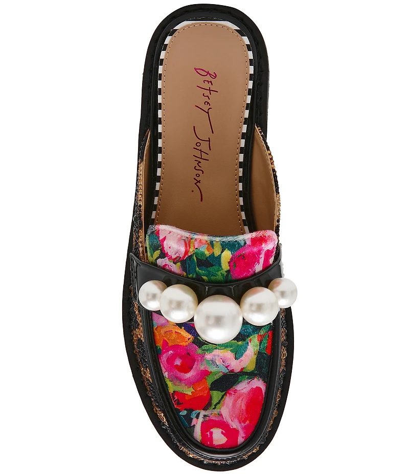 Betsey Johnson Norah Leopard Houndstooth Pearl Loafer Mules