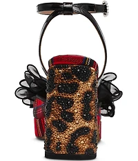Betsey Johnson Palloma Plaid Embellished Bow Leopard Heel Platform Dress Sandals