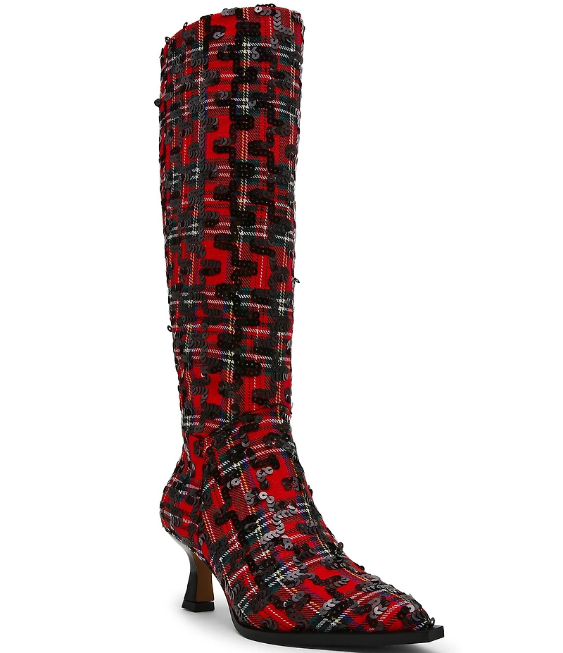 Betsey Johnson Pamella Plaid Boucle Tall Boots