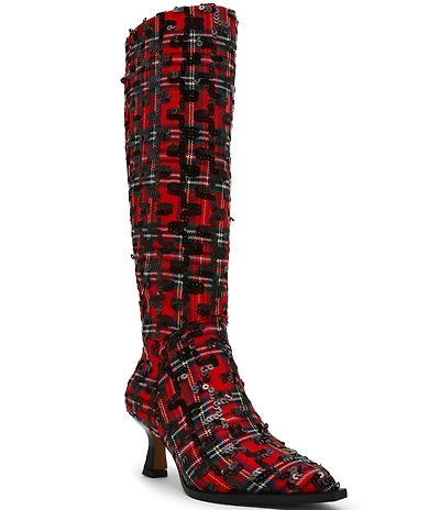 Betsey Johnson Pamella Plaid Boucle Tall Boots