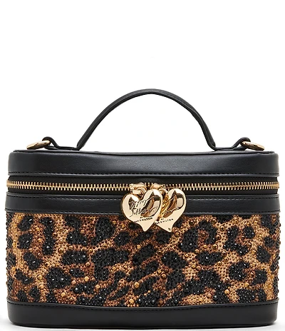 Betsey Johnson x Paris Hilton Leopard Rhinestone Top Handle Vanity Case Bag