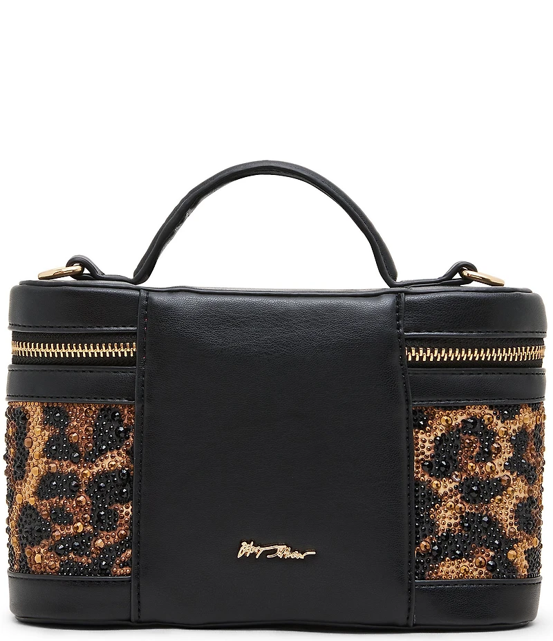 Betsey Johnson x Paris Hilton Leopard Rhinestone Top Handle Vanity Case Bag