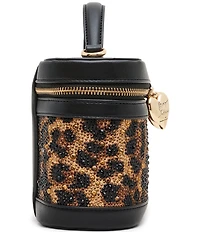 Betsey Johnson x Paris Hilton Leopard Rhinestone Top Handle Vanity Case Bag
