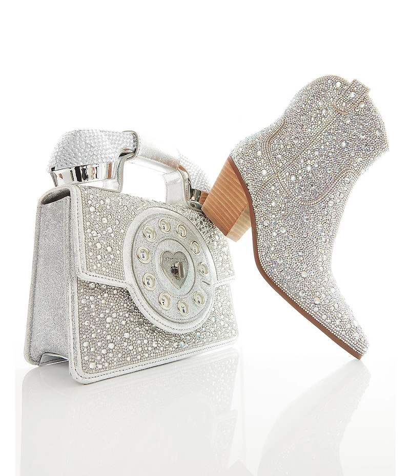 Betsey Johnson Rhinestone Party Line Million Stars Phone Crossbody Bag