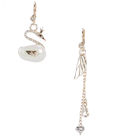Betsey Johnson Pearl Critters Swan & Wing Novelty Mismatch Earrings