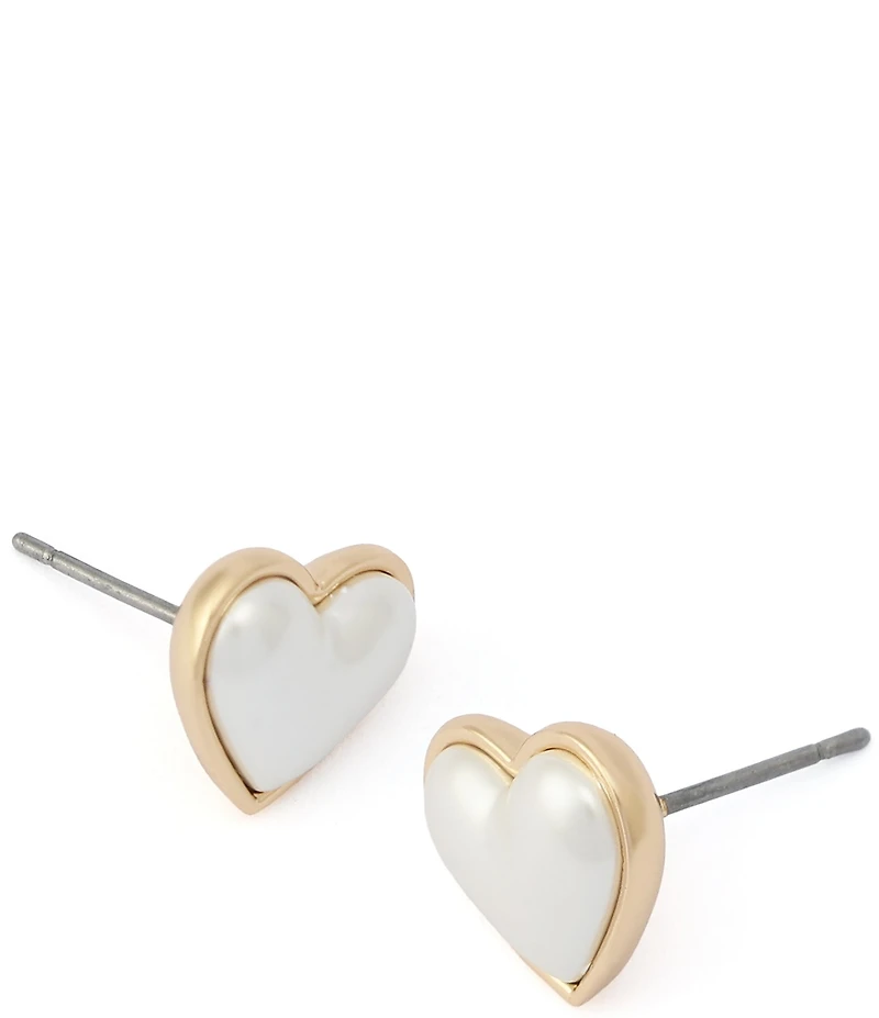 Betsey Johnson Pearl Heart Stud Earrings