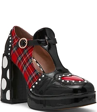 Betsey Johnson Perrie T-Strap Plaid Heart Detail Platform Pumps