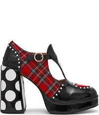 Betsey Johnson Perrie T-Strap Plaid Heart Detail Platform Pumps