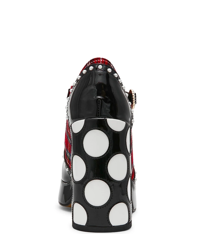 Betsey Johnson Perrie T-Strap Plaid Heart Detail Platform Pumps