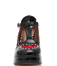 Betsey Johnson Perrie T-Strap Plaid Heart Detail Platform Pumps