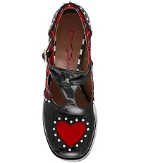Betsey Johnson Perrie T-Strap Plaid Heart Detail Platform Pumps