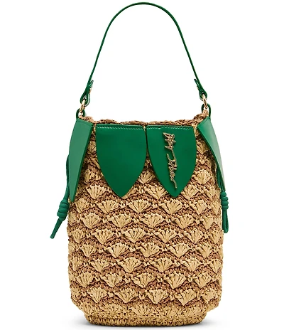 Betsey Johnson Pineapple Straw Drawstring Bucket Bag