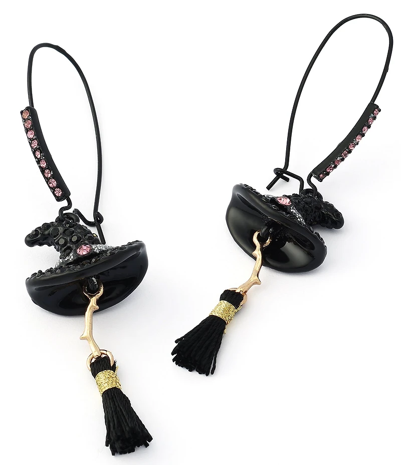 Betsey Johnson Pretty Spooky Witchy Hat & Broomstick Dangle Drop Earrings