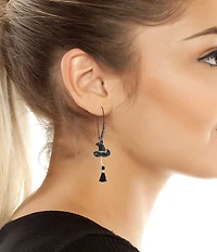 Betsey Johnson Pretty Spooky Witchy Hat & Broomstick Dangle Drop Earrings