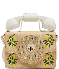 Betsey Johnson Pucker Up Lemon Embroidered Straw Phone Bag
