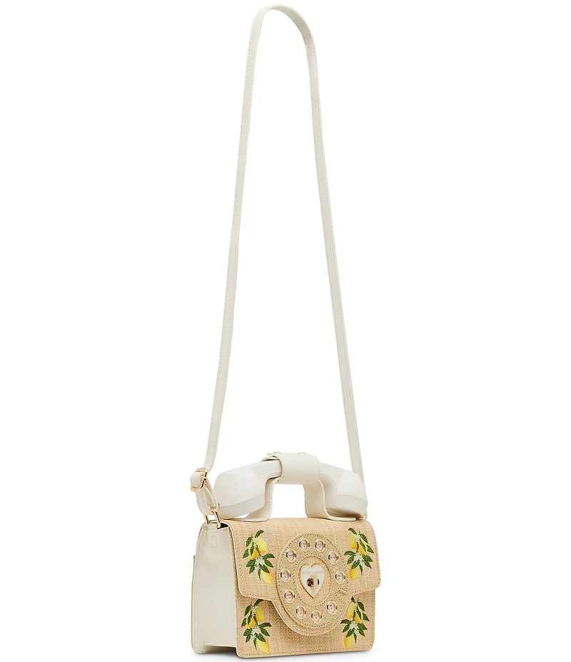 Betsey Johnson Pucker Up Lemon Embroidered Straw Phone Bag